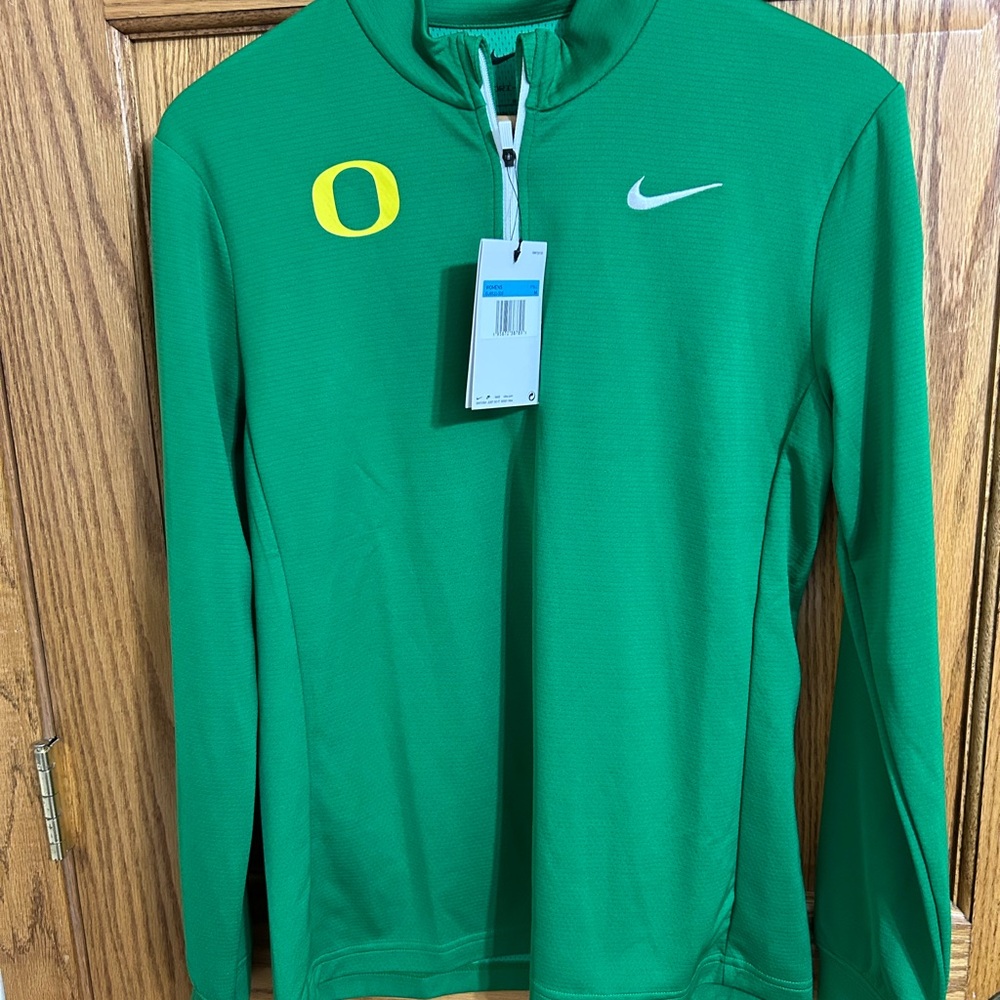 Nike Oregon Ducks Green Women's Zip Pullover with Yellow Logo